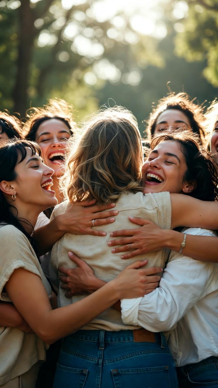 Gruppe von Frauen, die sich herzlich umarmen